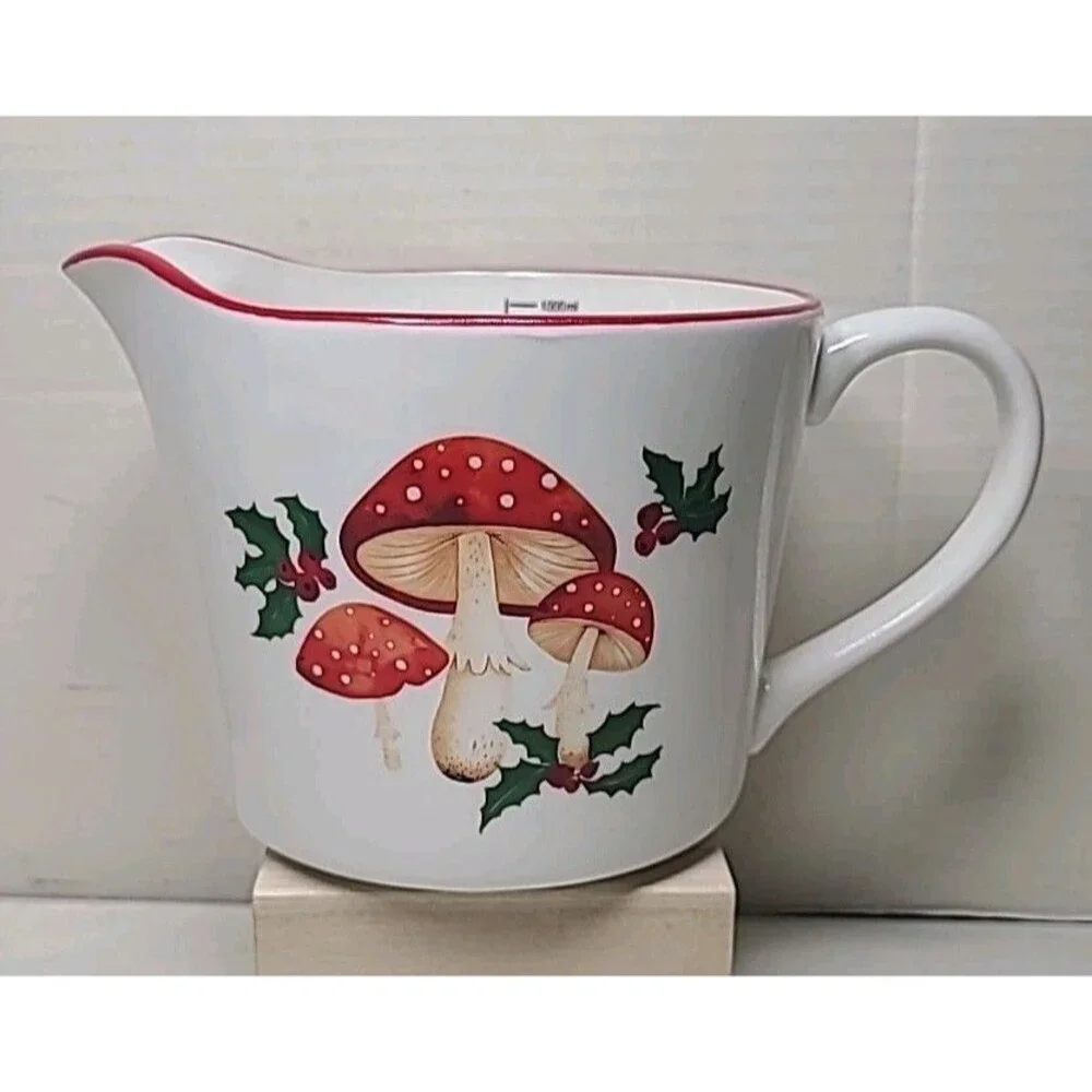 The Bake Shop Mushroom Holly Ceramic Liquid Pouring MEASURING CUP holiday